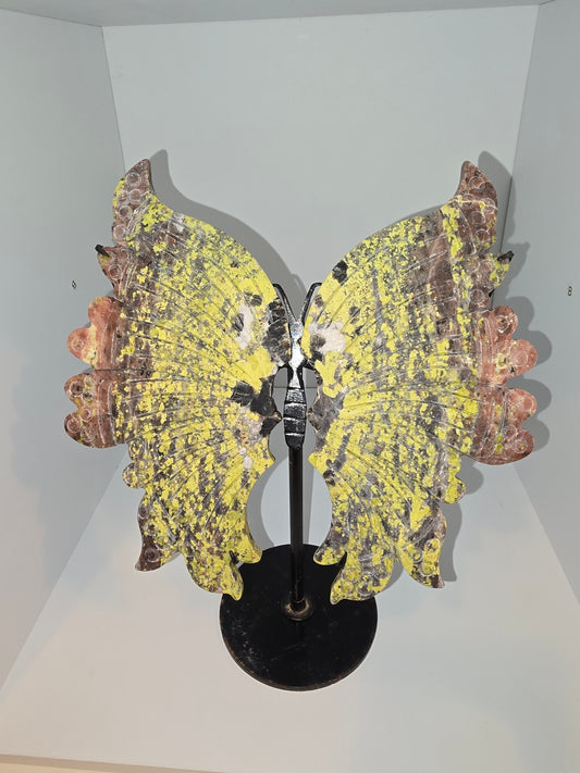 XL Snake Skin Jasper Butterfly wings on stand