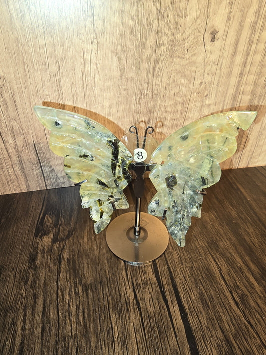 Prehnite Butterfly wings on stand