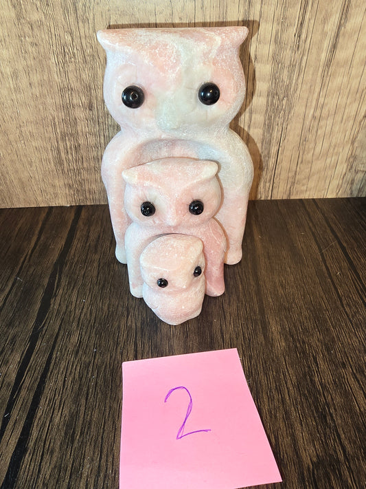 Pink opal owl family