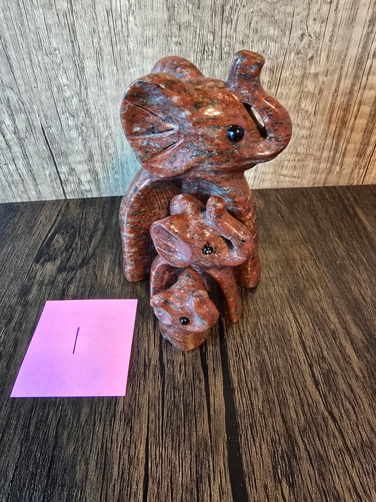 Red Jasper Elephant Family