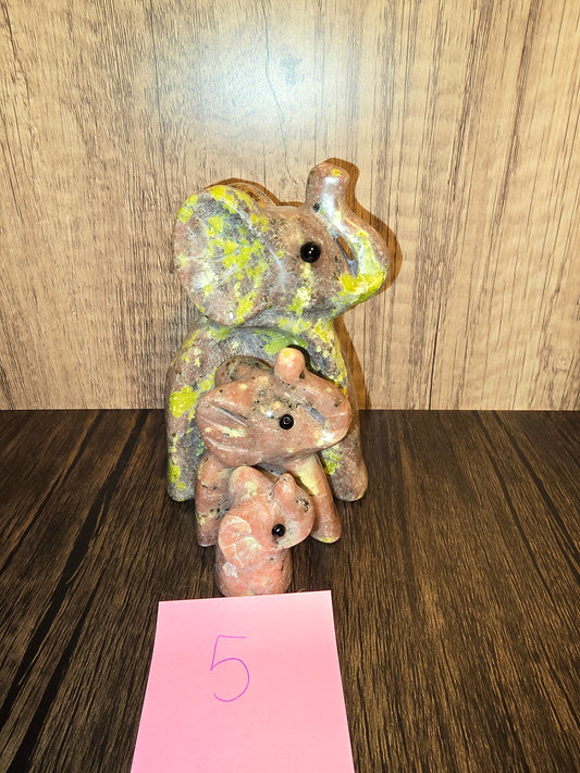 Yellow Turquoise Elephant Family
