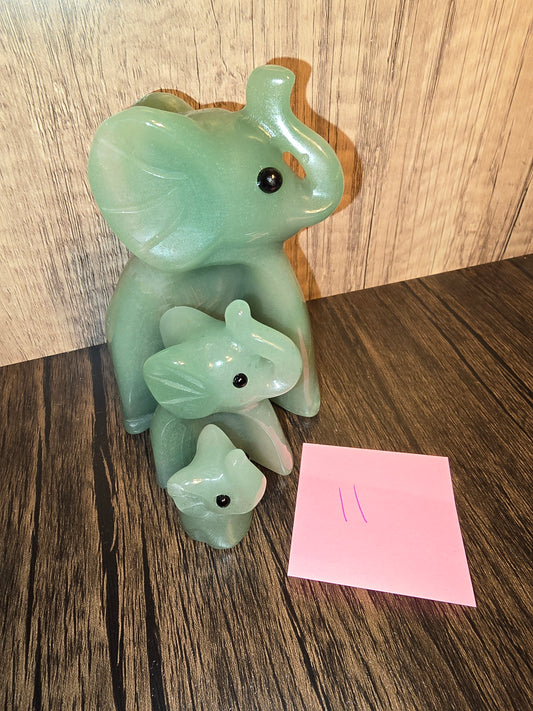 Green Aventurine Elephant Family